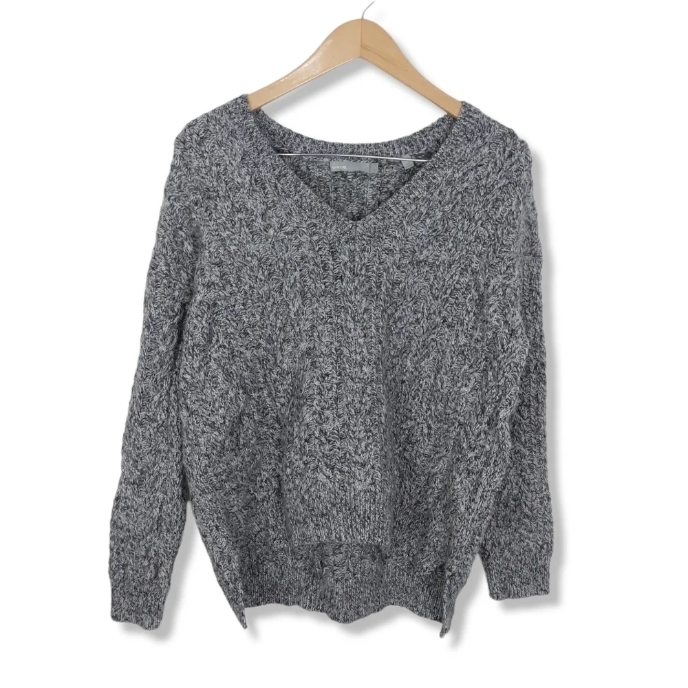Vince V-Neck Chunky Knit Sweater in Heathered Grey Size XS - Picture 8 of 9